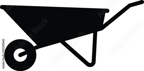 Black wheelbarrow silhouette icon. Garden & construction tool for carrying, yard work, landscaping, manual labor. AI Generative
