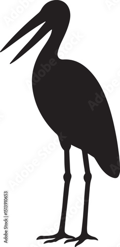 Heron silhouette striking elegant design, Wading bird bold black illustration