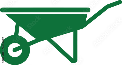 Green wheelbarrow silhouette icon. Gardening & construction tool for carrying, yard work, landscaping, farm equipment. AI Generative
