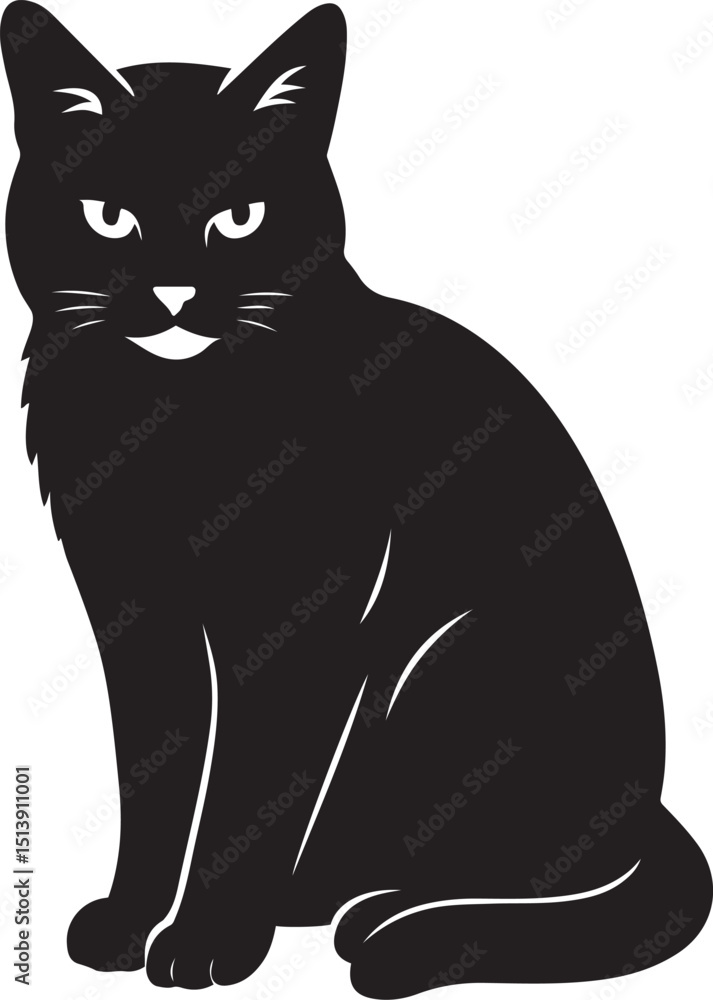Fototapeta premium Seated cat simple black silhouette, Sitting cat black silhouette minimal design