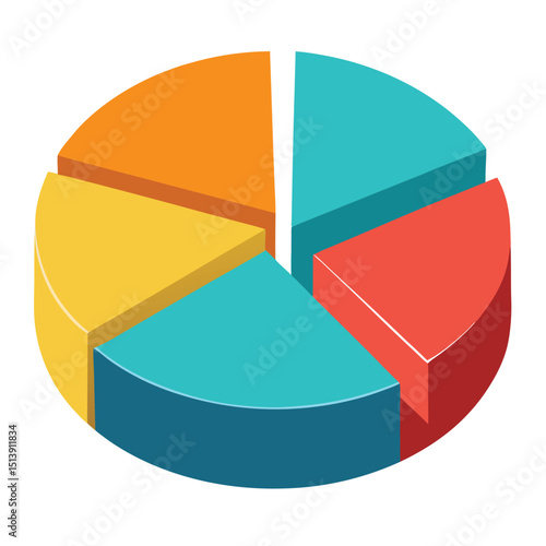 3d pie chart icon isolated on white background, pie chart vector icon