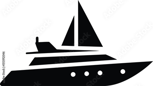 Modern yacht silhouette icon. Stylized luxury motorboat with sail element. For sea travel, wealth, marine lifestyle. AI Generative
