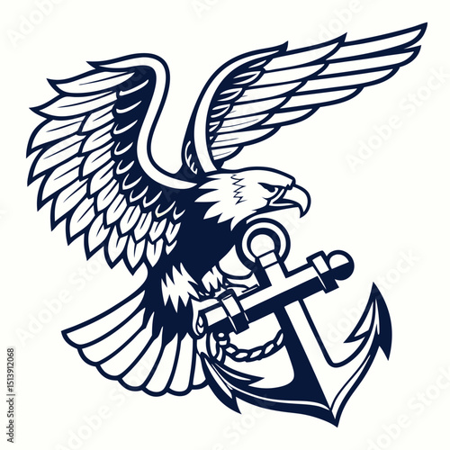 Eagle and Anchor Graphic Design in Navy Blue Color Scheme