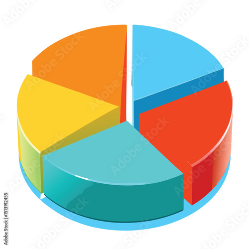 3d pie chart icon isolated on white background, pie chart