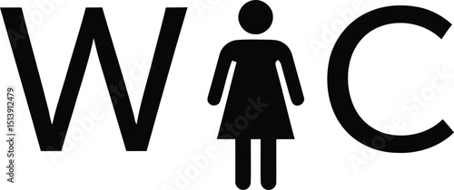 WC women's toilet sign. Female figure silhouette between "W" and "C". Restroom, washroom, ladies' room symbol. AI Generative
