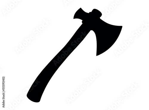 Silhouette of a medieval double-headed axe, clean, bold silhouette of a medieval axe against a pure white background, axe, double-headed axe, medieval axe, historical, fantasy, weapon, silhouette, bla