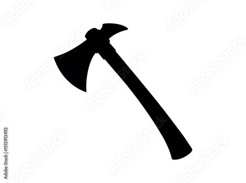 Silhouette of a medieval double-headed axe, clean, bold silhouette of a medieval axe against a pure white background, axe, double-headed axe, medieval axe, historical, fantasy, weapon, silhouette, bla