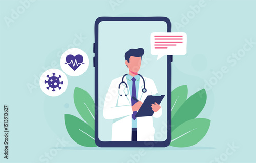 Telemedicine Revolution Flat Illustration of Doctor's Online Consultation and Mobile Healthcare
