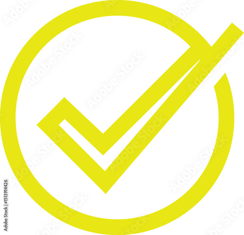 Yellow checkmark in circle icon. Outline symbol for approval, confirmation, yes, task complete, modern positive UI. AI Generative
