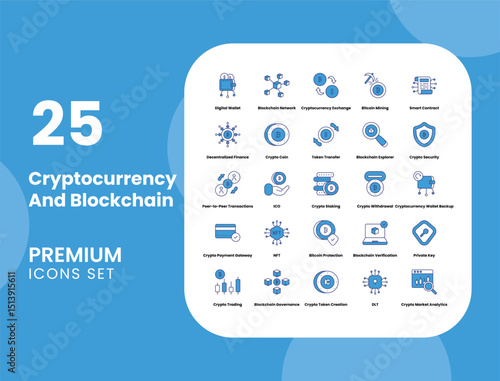 Cryptocurrency and Blockchain Vector Icon Stock Illustration for Digital Finance, DeFi, and Crypto Security