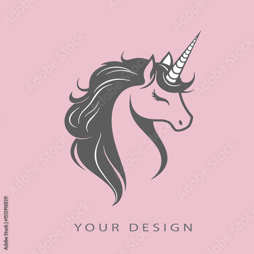 A lovely grey unicorn profile on a pink background. It's a serene and charming illustration perfect for designs needing a magical touch.