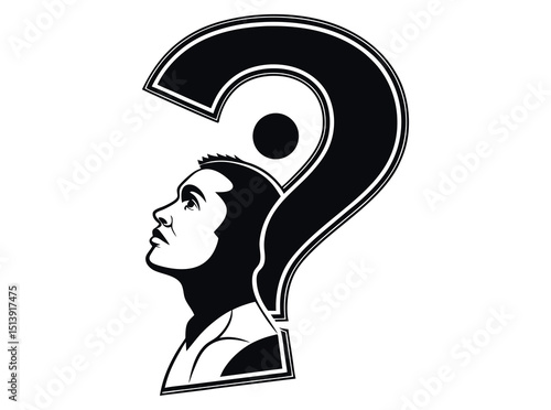 Silhouette of a woman and man with question mark, perfect for a logo or graphic design,  elegant silhouette of a people in profile view, paired with the words "Question Mark," and a question mark symb