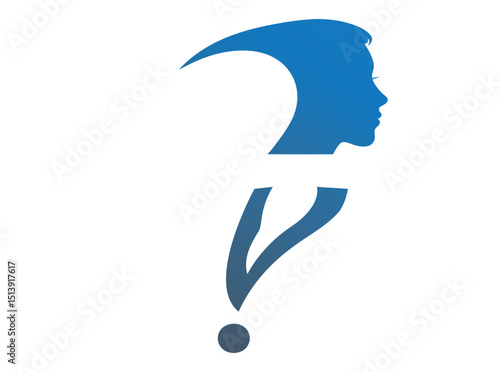 Silhouette of a woman and man with question mark, perfect for a logo or graphic design,  elegant silhouette of a people in profile view, paired with the words "Question Mark," and a question mark symb