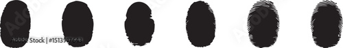 Black fingerprints in a row showing unique impressions for forensic science purposes