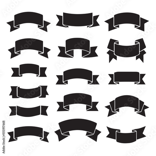 A vintage set of curled gold vector ribbons and blank banners offers a decorative collection of scroll-shaped design elements for celebration