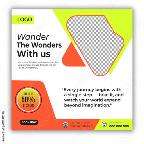 Travel and tour social media posts and web banner square design template