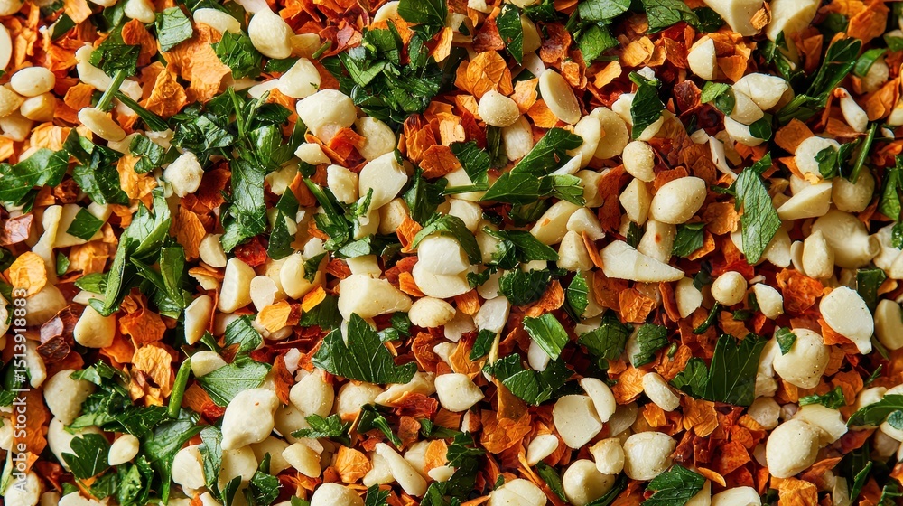 A close-up of a colorful dried spice blend featuring red pepper flakes, garlic, and herbs, commonly used for seasoning foods like pizza and pasta. A close-up of a colorful dried spice blend featuring red pepper flakes, garlic, and herbs, commonly used for seasoning foods like pizza and pasta.