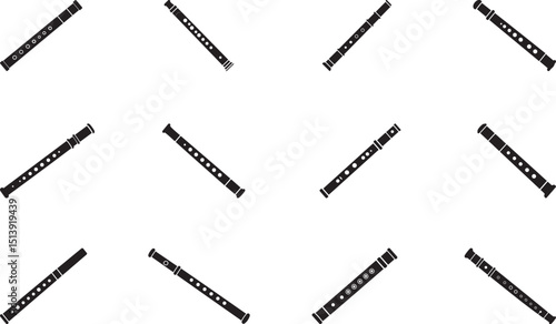 Pattern of Black Recorder Flute Illustrations on a White Background

