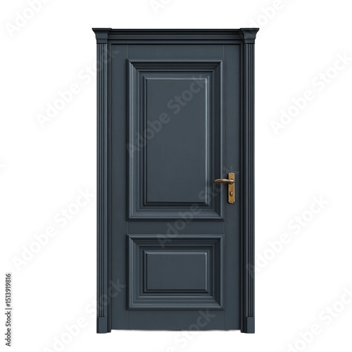 A stunning, elegant dark gray door with intricate paneling. This door has a classic design, exuding sophistication and a touch of luxury