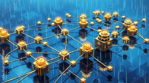 Futuristic Blockchain Network A Classic Oil Painting in the Rain