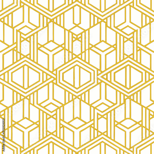 Abstract Gold Geometric Hexagon Pattern Seamless Design