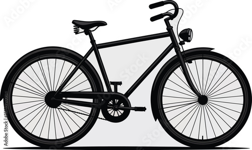 Retro black and white minimalist bicycle with vintage design, classic frame, and spoke wheels.





