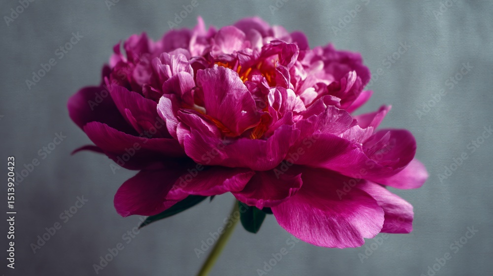 Fototapeta premium Oversized peony in saturated jewel tone with minimalistic paper texture behind