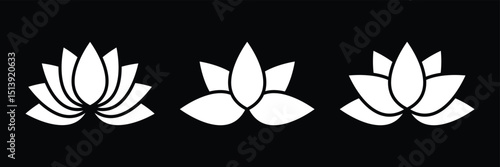 Lotus icon set. Lotos flower vector illustration. Spa relax symbol. Yoga logo. Meditation sign. Harmony abstract concept.