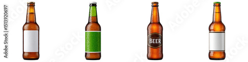 Isolate beer bottles with condensation on labels indoor setting clipart style high-quality visuals