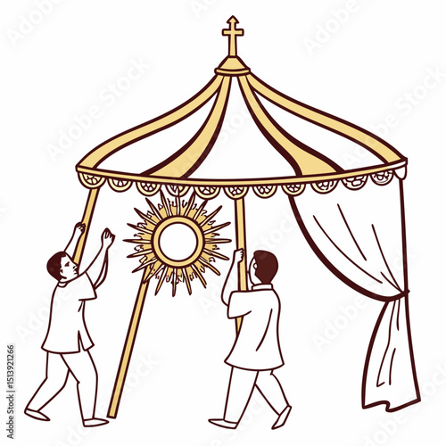 Isolated vector of a stylized canopy baldachin elegant religious ceremonial cover traditional Catholic church design

