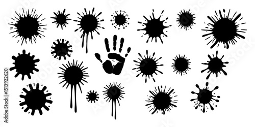 Vector set of black inkblot floral and leaf illustrations for a nature-inspired design pattern