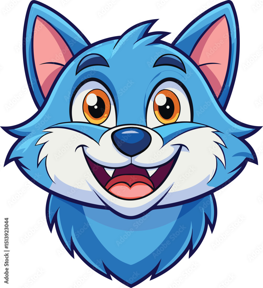 Adorable Blue Cartoon Cat Face Happy, Playful, and Friendly Adorable Blue Cartoon Cat Face Happy, Playful, and Friendly