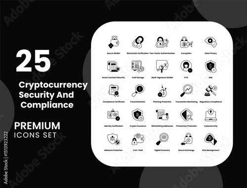 Cryptocurrency Security and Compliance Vector Icon Stock Illustration for Blockchain Protection, KYC, and Crypto Safety