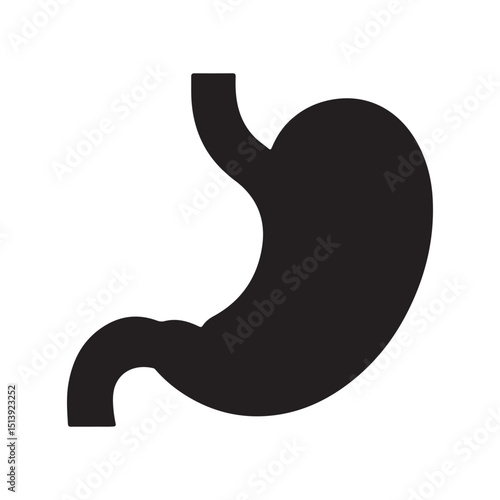 Human stomach anatomy silhouette, simple black icon on white background