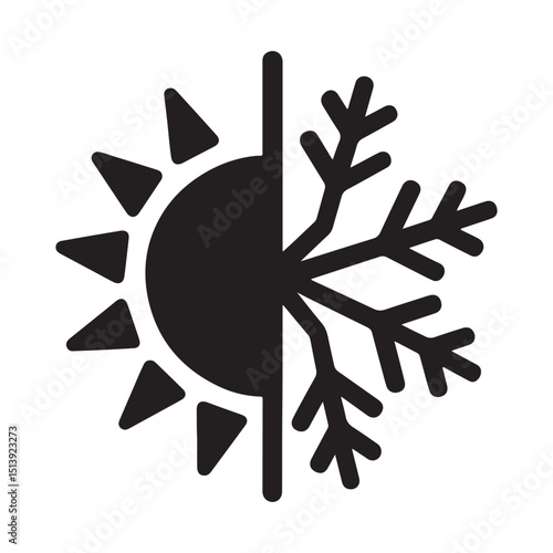 Heating and cooling system icon, sun and snowflake symbol, HVAC climate control graphic