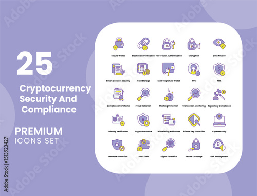 Cryptocurrency Security and Compliance Vector Icon Stock Illustration for Blockchain Protection, KYC, and Crypto Safety