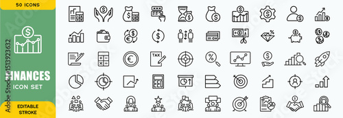 Finance line icons set. Money payments elements outline icons collection. Payments elements symbols. Currency, money, bank, cryptocurrency, check, wallet, piggy, balance, safe - stock vector