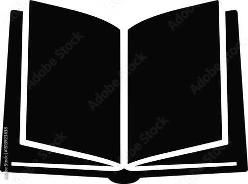Open book silhouette icon. Black pages for knowledge, education, reading, literature, study, storytelling, mystery, information. AI Generative
