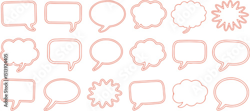 Collection of various speech bubble outlines with different shapes and styles in a row