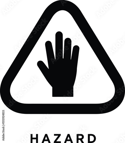 Hazard warning sign: Hand symbol in triangle with "HAZARD" text. For do not touch, physical risk, safety alert, cautionary notice. AI Generative

