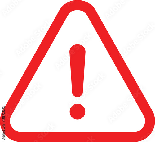 Red warning alert icon. Exclamation mark in rounded red triangle. For urgent danger, critical error, safety hazard, attention needed. AI Generative
