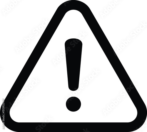 General warning icon. Black exclamation mark in rounded triangle. For attention, caution, alert, important safety notice. AI Generative
