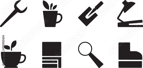 Simple Black and White Tools and Utensils Vector Icon Set for Crafting, Repair, and Everyday Tasks