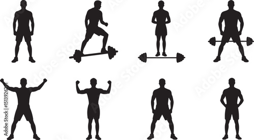Detailed Silhouette Fitness Training Vector Art Gym Workout Exercise on White Background