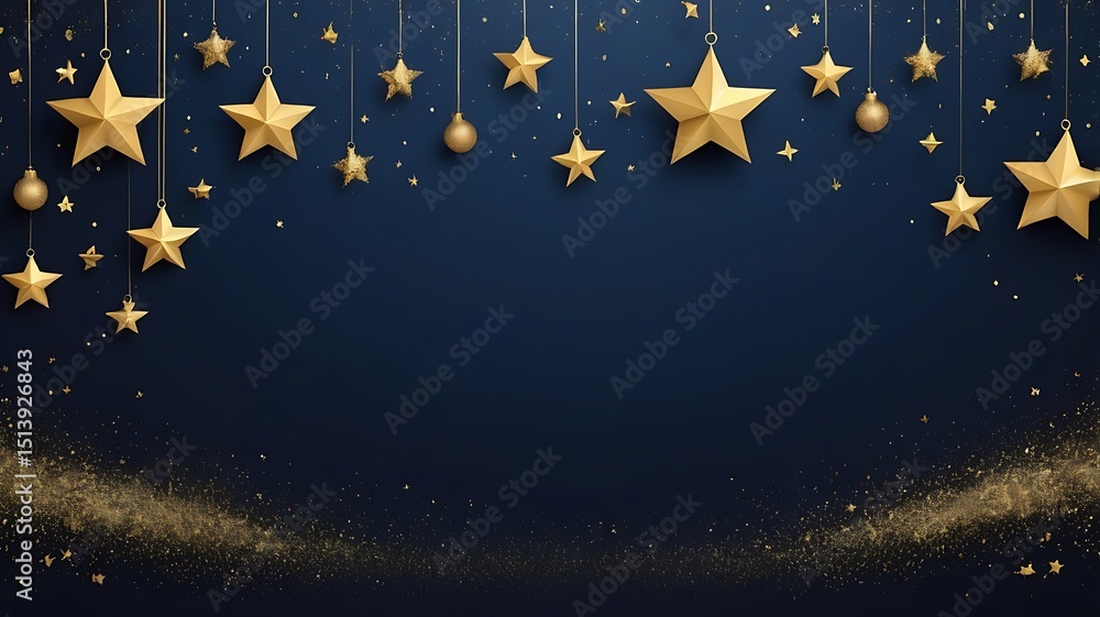Elegant Christmas Background with Golden Stars and Glittering Confetti Elegant Christmas Background with Golden Stars and Glittering Confetti