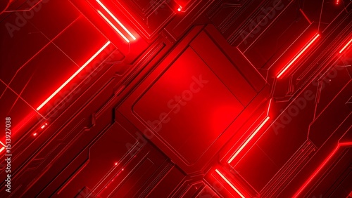 Futuristic red abstract background with glowing lines and geometric shapes, showcasing digital art.