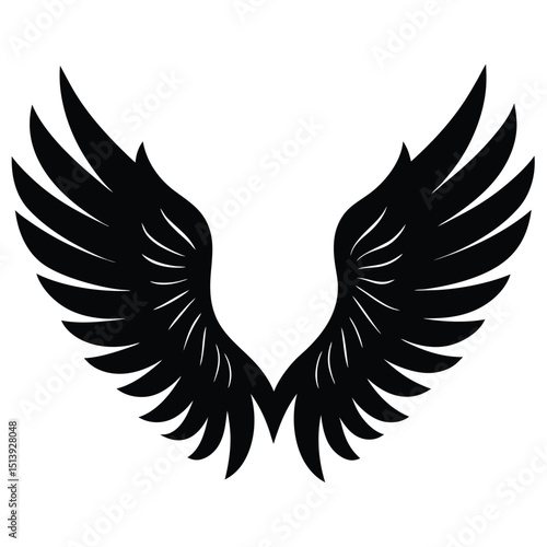 Stunning black wing silhouette illustration representing freedom inspiration or spiritual concepts