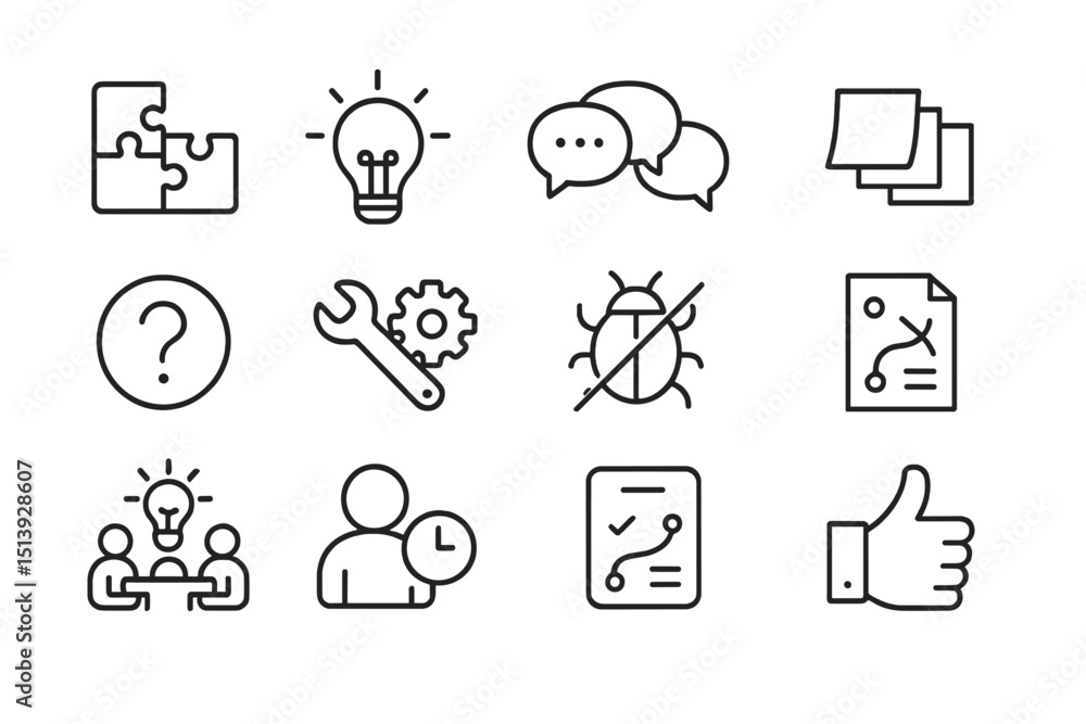 Fototapeta premium Business strategy icon set with puzzle, lightbulb, and communication symbols