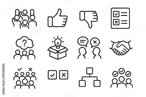 Business icons collection: communication, decision-making, teamwork concepts