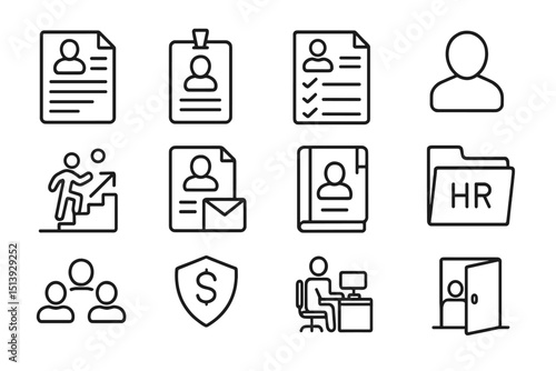Hr and employee management icons for staffing and recruitment